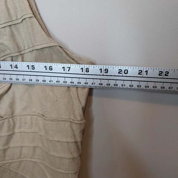 Y2K Addition Elle Khaki Tan Linen Cotton Blend Midi Short Sleeve Dress Women 14 - Picture 4 of 8